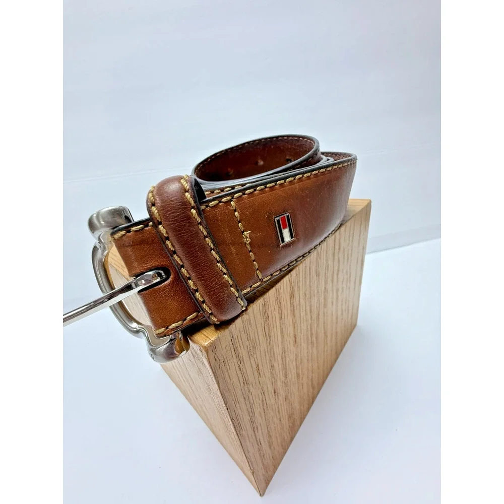 Tommy Hilfiger Brown Genuine Leather Belt Classic Preppy Casual Unisex